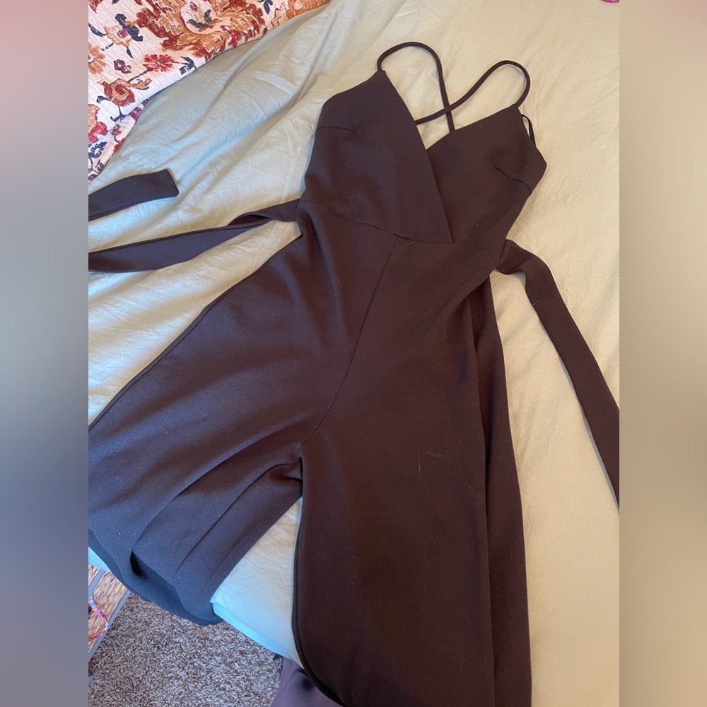 Spaghetti strap long black romper